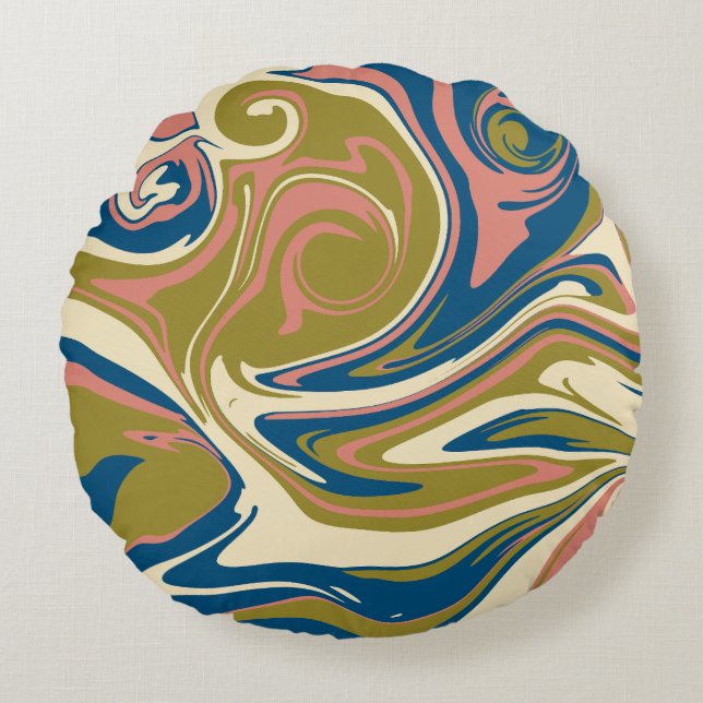 Almofada Redonda Derramar - Azul, Verde-oliva, Rosa e Creme (Frente)
