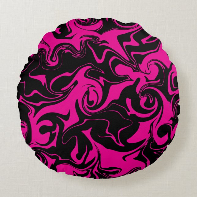 Almofada Redonda Derramar - Magenta e preto (Frente)
