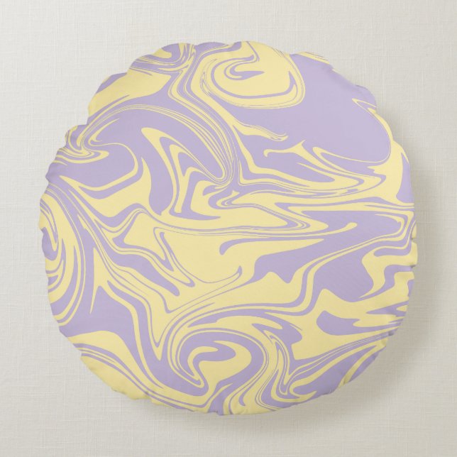 Almofada Redonda Derramar - Pastel Amarelo e Roxo (Frente)