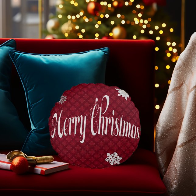Almofada Redonda Desdecoração embelezada pelo Natal Festivo Vermelh (Merry Christmas Round Embellished Script Holiday Decorative Pillow
)