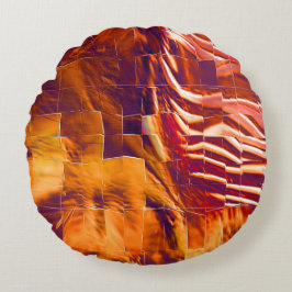 Almofada Redonda Desenho abstrato mosaico de folha de ouro avermelh