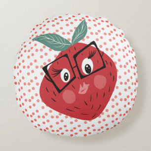 Almofada Redonda Desenho Animado de Morango Fofo à Mão 