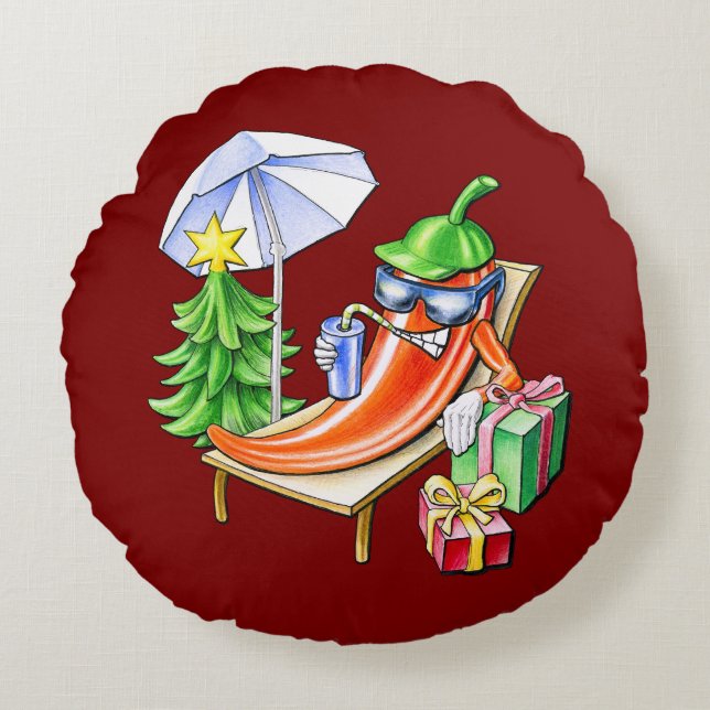 Almofada Redonda Desenho De Cartoon De Natal Vermelho (Frente)