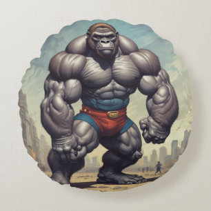 Almofada Redonda Desenho de Cartoons de Pop de Gorilla Bodybuilder