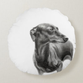 Almofada Redonda Desenho de carvão vegetal de galgos