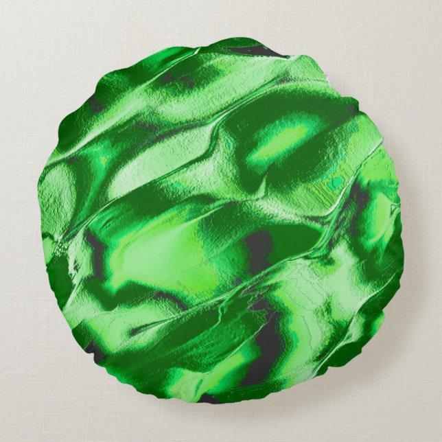 Almofada Redonda Desenho de dunas verdes metálicas grossas (Verso)