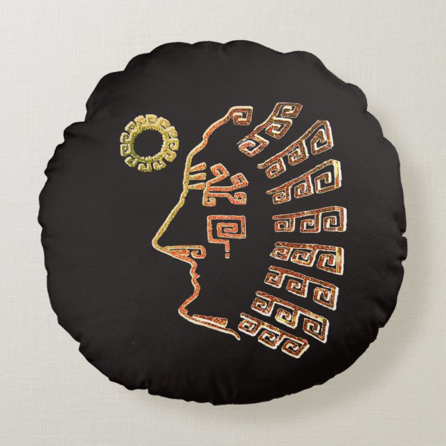 Almofada Redonda Desenho de Machu Picchu Silhouette (Frente)