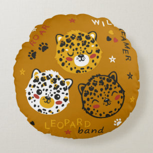 Almofada Redonda Desenho De Rosto De Gato Leopardo Bonito. Pequeno