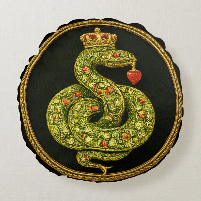 Almofada Redonda Desenho de serpente Tudor Elizabethano com rubi or (Frente)