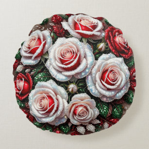 Almofada Redonda Desenho Floral Embelezado com Joias Intrincadas