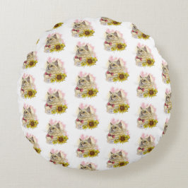 Almofada Redonda Desenho manual de um gato vermelho engraçado, Ragd