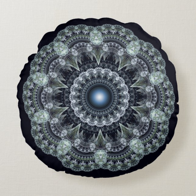 Almofada Redonda desenho oriental fractal (Frente)