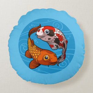 Almofada Redonda Desenho Yin Yang de Carpa Koi Ilustração de Peixe