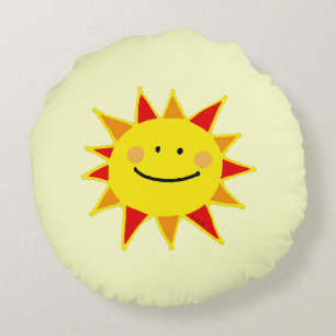 Almofada Redonda desenhos animados felizes amarelos bonitos do sol