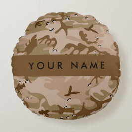 Almofada Redonda Desert Camouflage Pebbles, o teu nome Personaliza