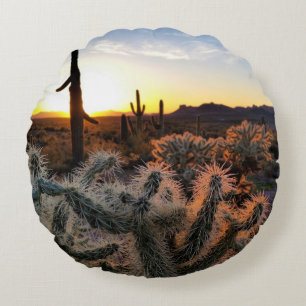 Almofada Redonda Deserto De Sonoran Para Sol Arizona Com Saguaro Ca