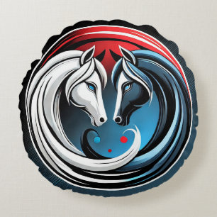 Almofada Redonda Design Abstrato de Cavalo Inspirado em Yin-Yang
