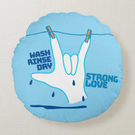 Almofada Redonda Design ASL - Lavar, Enxaguar e Secar o Amor ILY
