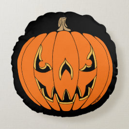 Almofada Redonda Design Assustador de Jack-o'-Lantern de Halloween
