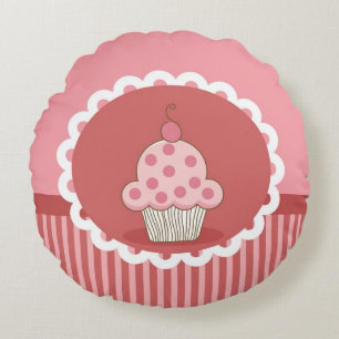 Almofada Redonda Design cor-de-rosa do cupcake