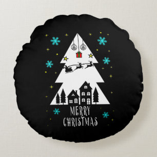 Almofada Redonda Design de árvore de Natal com preto-e-branco