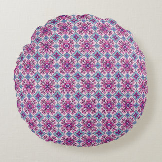 Almofada Redonda Design de azulejos rosa e azul