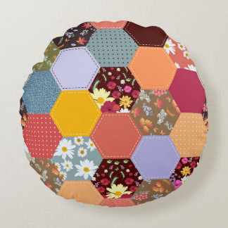 Almofada Redonda Design de Coloração das Flores de Hexágono Colorid