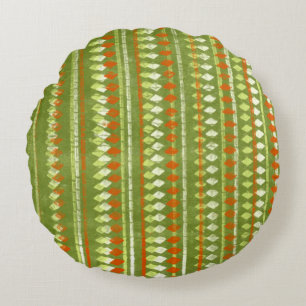 Almofada Redonda Design de Estêncil Verde-Laranja
