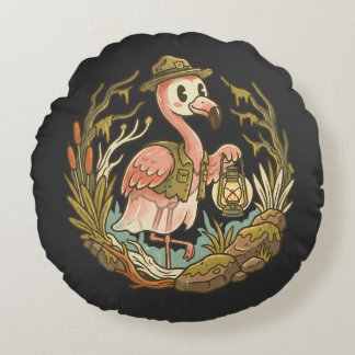 Almofada Redonda Design de Flamingo Pantanoso Assustador Vintage