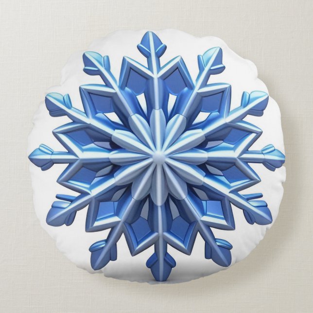 Almofada Redonda Design de Floco de Neve 3D Elegante (Frente)