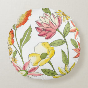 Almofada Redonda Design de Jardim Floral com Fundo Branco