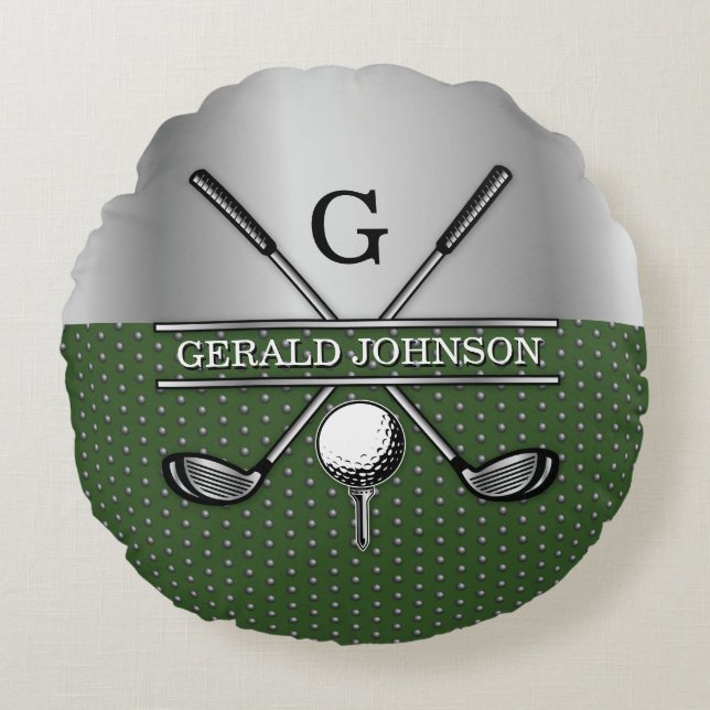 Almofada Redonda Design de Monograma de Golf Personalizado (Frente)
