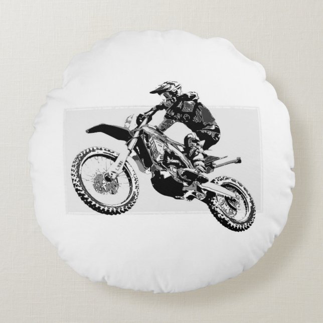 Almofada Redonda Design de Motocross Racer (Frente)