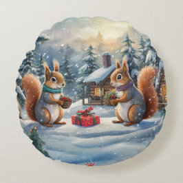 Almofada Redonda Design de Natal De Esquilo Por Rich AMeN Gill