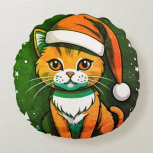 Almofada Redonda Design de Natal para Cat: Férias Festivas e Bonita