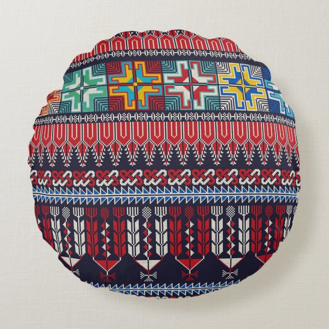Almofada Redonda Design de padrão constante com palestino tradicion (Frente)