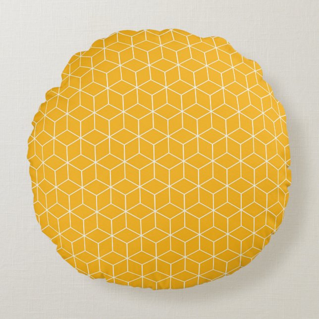 Almofada Redonda Design de Padrão de Cubo Hexagonal Amarelo Vibrant (Frente)