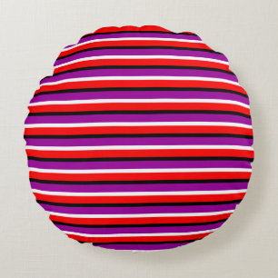 Almofada Redonda Design de Padrão de Stripe Roxo Vermelho