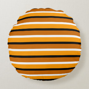 Almofada Redonda Design de Padrão de Stripes Castanho Laranja