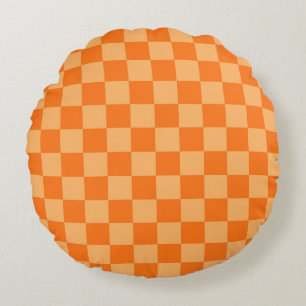 Almofada Redonda Design de Padrão de Xadrez do Verificador Laranja