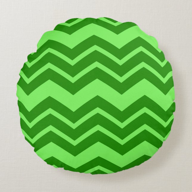 Almofada Redonda Design de Padrão de Zig Zag Chevron Verde (Frente)