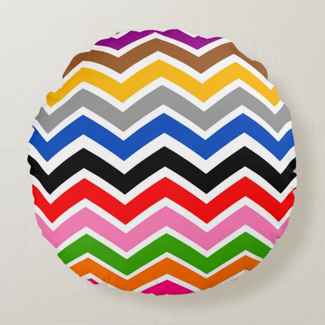 Almofada Redonda Design de Padrão Zigzag Chevron com várias cores (Frente)