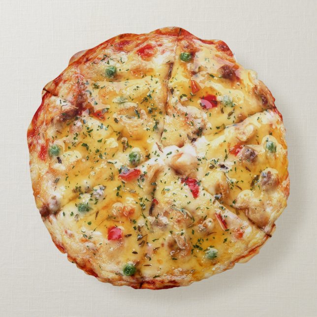 Almofada Redonda Design de pizza engraçado (Verso)
