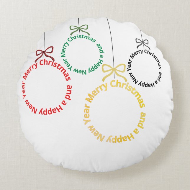 Almofada Redonda Design de Texto de Enfeites de Natal (Frente)