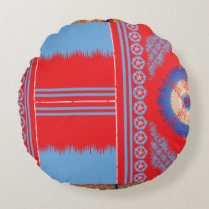 Almofada Redonda design de um padrão vermelho e azul