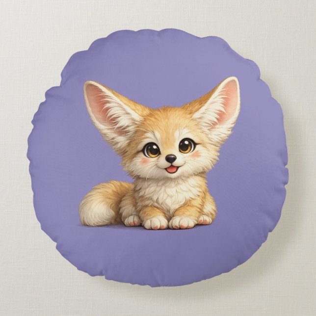 Almofada Redonda Design de Vibrações Positivas de Raposa Fennec Fel (Frente)