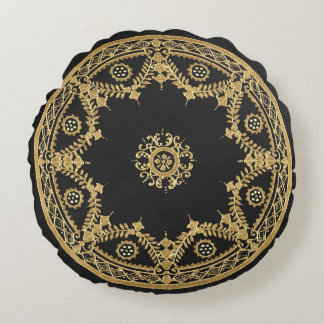 Almofada Redonda Design Decorativo Preto e Dourado