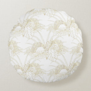 Almofada Redonda Design dourado dos cursos das folhas tropicais