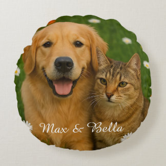 Almofada Redonda Design Floral Personalizado De Foto De Pet Cute Pa
