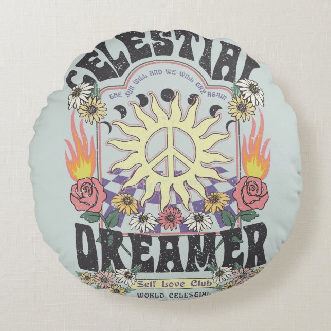 Almofada Redonda DESIGN gráfico SREAMER SUN ROSA TSHIRT CELESTIAL (Frente)